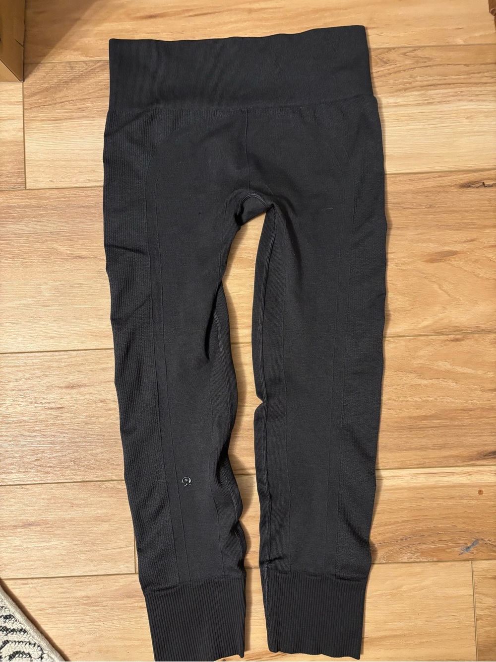 lululemon athletica Black High-Rise Ribbed-Cuff Leggings